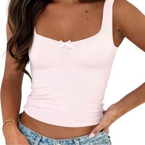 Trendy Queen Women's Square Neck Bow Tank Top Light Pink Medium NWT